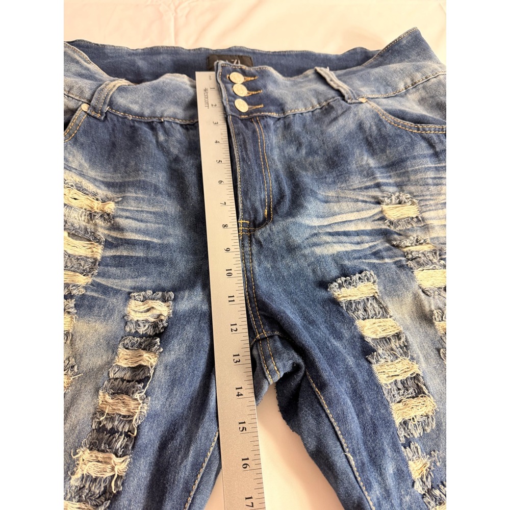 DAZL Distressed Skinny Jeans 24 Blue Medium Acid Wash Shredded High Rise Plus - Picture 4 of 7